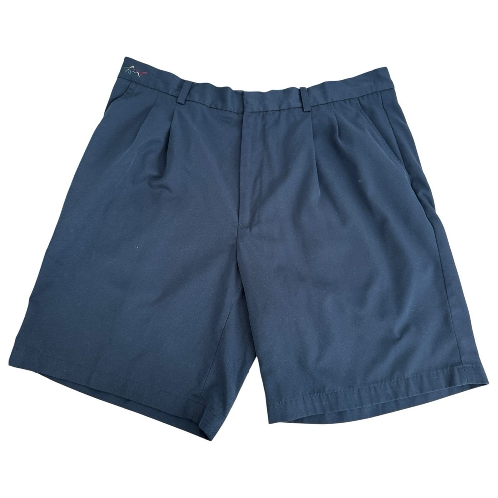 Greg Norman Men's Golf Shorts 38 Navy Blue Pleated Chino 9" Inseam Classic Fit